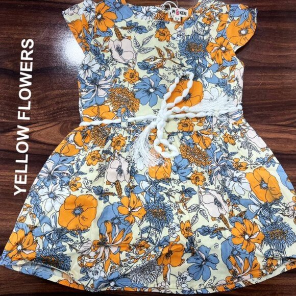 Beautiful YELLOW FLOWER Printed Woven Dresses with Tie, NWT, Sizes 2T to 6…
